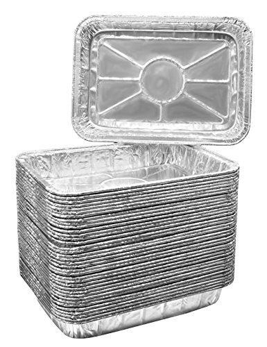 DCS Deals Aluminum Foil Weber Grill Compatible Grease Drip Pans (30-Pack) – Bulk Package of Durable Cooking Trays - Eco-Friendly and Recyclable BBQ Replacement Catch Pan – Standard Size 7.5” x 5” Inch