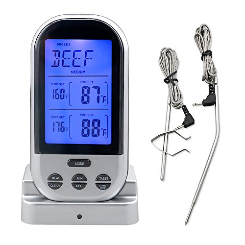 Wireless Remote Digital Meat Thermometer Dual-Probe Stainless Steel Cooking Food Kitchen Timer, Maison-Market