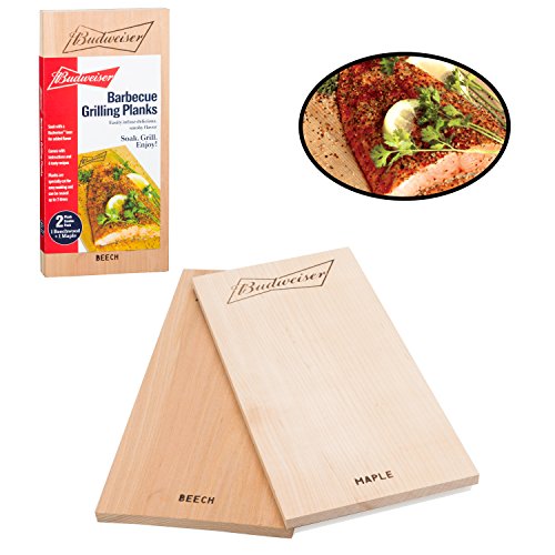 Budweiser Grilling Planks- Set of 2, BBQ Grill Planks - Infused Smoky Maple & Beechwood - All Natural