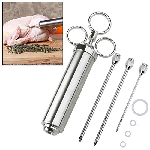 2 oz Stainless Steel Commercial Grade Meat Marinade Flavor Injector Kit Large Capacity Seasoning Injector with 3 Professional Marinade Needles