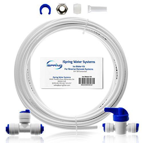 iSpring ICEK Ultra-Safe Fridge Water Line Connection and Ice Maker Installation Kit for Reverse Osmosis Systems & Water Filters,  20 ft 1/4"  Polyethylene Tubing with 1/4" Push-In and Compression Fittings