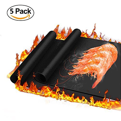 Haolide Heavy-Duty Non-Stick BBQ Grill Mat,Set of 5-Heat Resistant,Durable,Reusable,Easy-to-Clean Barbecue Mat for Baking Gas,Charcoal and Electric Grill