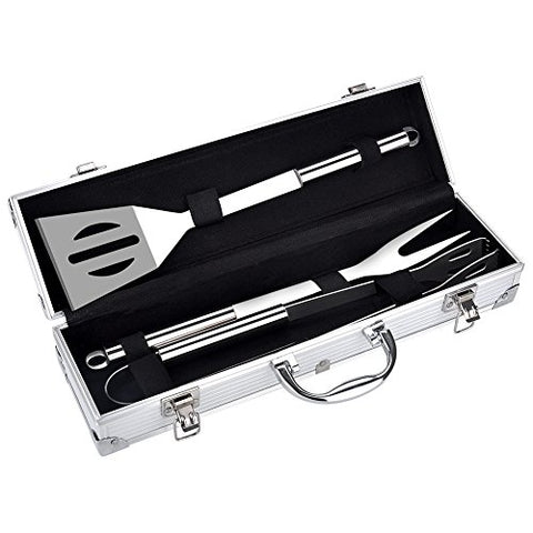 Earthfriendly 6-Piece Stainless Steel Grill Tools Set with Barbecue Accessories - Stainless Steel Utensils with Aluminum Case - Premium Outdoor Grilling Kit (6, 14.56" 62.75")