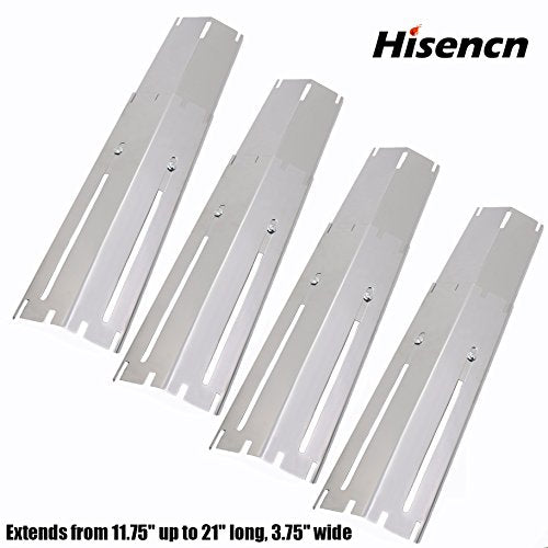 Hisencn Universal Replacement Heavy Duty Adjustable Stainless Steel Heat Plate Shield,Heat Tent,Flavorizer Bar,Burner Cover,Flame Tamer for Gas Grill, Extends from 11.75" up to 21" L, 4 Pack (4)