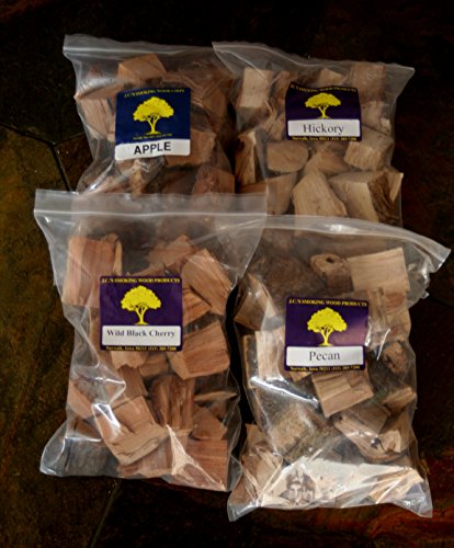 J.C.'s Smoking Wood Chunks - Premium 4 PK Gallon Sized bag of Apple, Hickory, Pecan, Wild Black Cherry