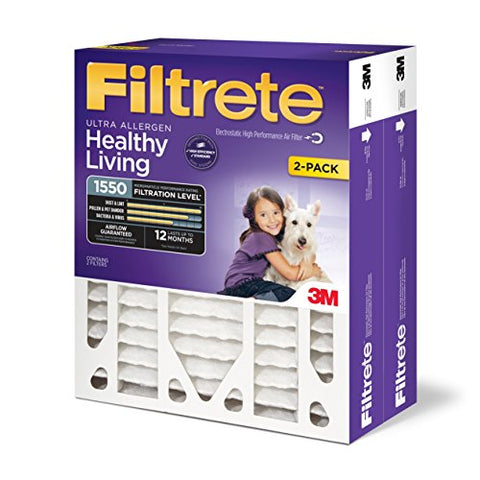 Filtrete Healthy Living Ultra Allergen Deep Pleat Filter, MPR 1550, 20-Inch x 20-Inch x 4-Inch (4-3/8-Inch Depth), 4-Pack