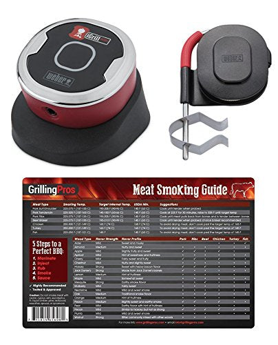 GrillingPros Weber iGrill Mini Thermometer With iGrill Pro Ambient Tempetraure Probe and Meat Smoking Guide Magnet