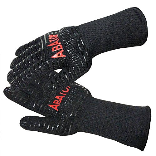 ABATOP Heat Resistant Gloves, BBQ or Oven Gloves, Hand Protection Flexible Grill Mitts for Kitchen Cooking, Baking, Smoking, Grilling, Withstand up to 932℉, 14" Big Black, 1 Pair