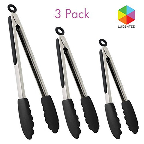 Lucentee¨ 2-Piece Tong Set - 9" Salad Tongs / 12" Barbecue (BBQ) Tongs - Stainless Steel Food Tongs with Silicone Tips for Extra Grip