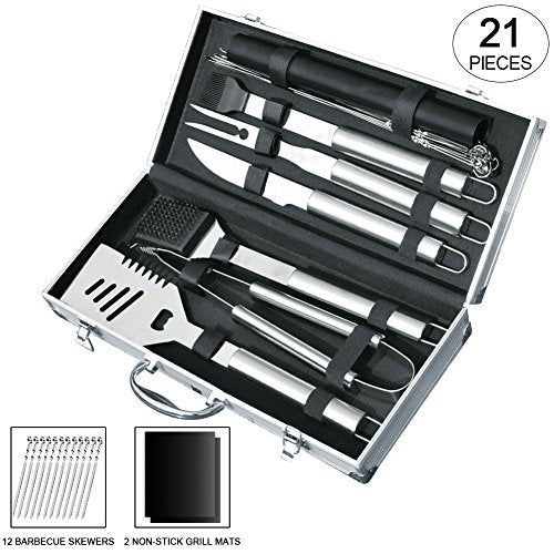 slashome BBQ Tools Set-Spatula, Tongs, Fork,Basting Brush with Aluminium Storage Case Heavy Duty Stainless Steel Barbecue Grilling Utensils