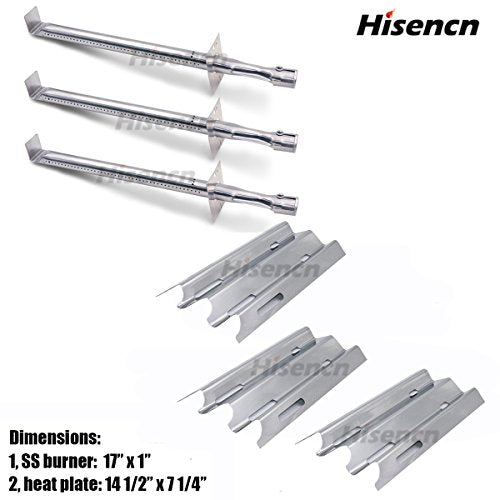 Hisencn eplacement Vermont Castings,Jenn Air JA460,JA461,JA461P,JA480,JA580 Gas Grill Stainless Steel Burner and Heat Plate-3pack