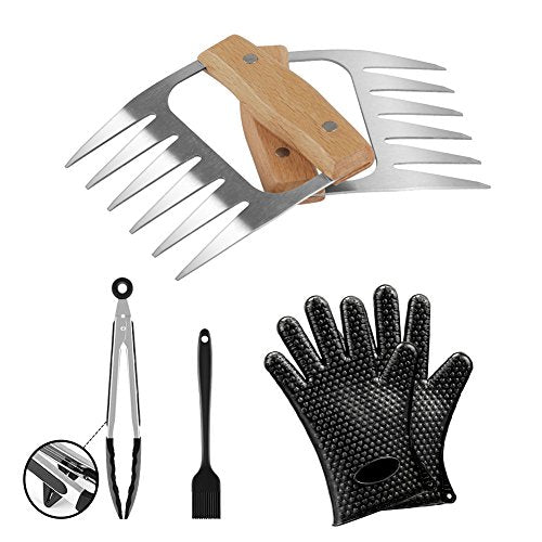 JoicyCo Pulled Pork Shredder Claws Grill Accessories Barbecue Tool Set BBQ MEAT FORKS，Cooking Gloves,Kitchen Tongs,Brush with Big Travel Bag 7 Pack