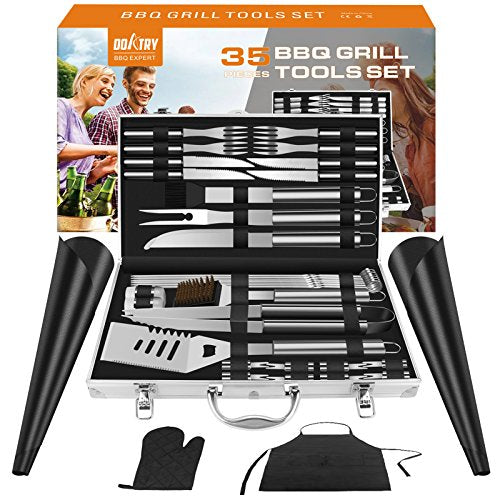 Doatry BBQ Grill Tools Set with 35 Barbecue Accessories - Stainless Steel Grill Utensils with Aluminium Storage Case - Complete Outdoor Grilling Kit for Family,Friend & Colleague, Best Gift for man