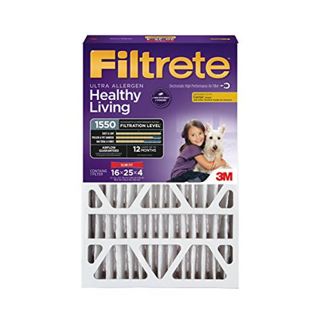 Filtrete Healthy Living Ultra Allergen Deep Pleat Filter, MPR 1550, 20-Inch x 20-Inch x 4-Inch (4-3/8-Inch Depth), 4-Pack