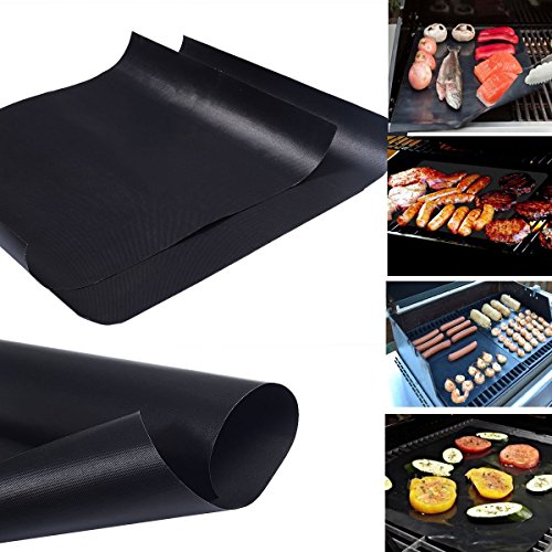 Jaykoo Unique Premium Quality Thicker Heavy Duty Grill Mats ,Set of 2 Non-stick BBQ Reusable and Easy Clean Grilling Sheets, 15.75 x 13 Inch Baking Mat Black.