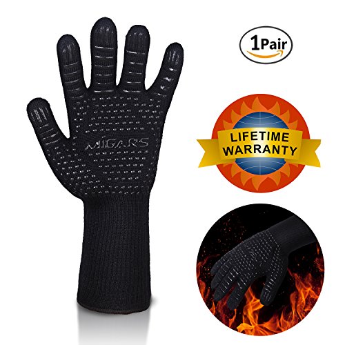 BBQ Gloves Heat Resistant Barbecue Gloves for Cooking/Oven/Grilling 932°F Extreme -1 Pair (Long)-14" Long For Extra Forearm Protection