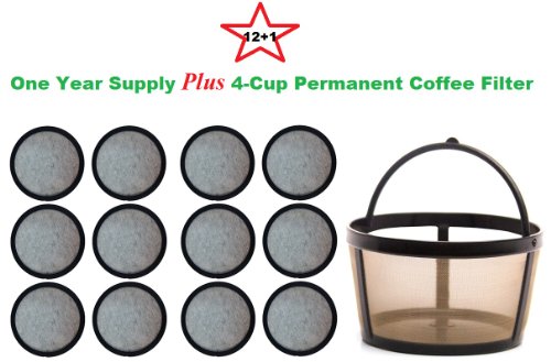 4-Cup Permanent Basket-Style Coffee Filter & a set of 12 Water Filters designed to fit Mr. Coffee 4 Cup Coffeemakers