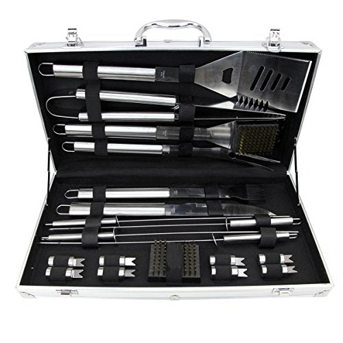 Barbecue Set, 19 Piece Stainless Steel Grilling Utensils, Heavy Duty BBQ Set with Aluminum Case, Includes Spatula, Fork, Tongs, + Many More Accessories