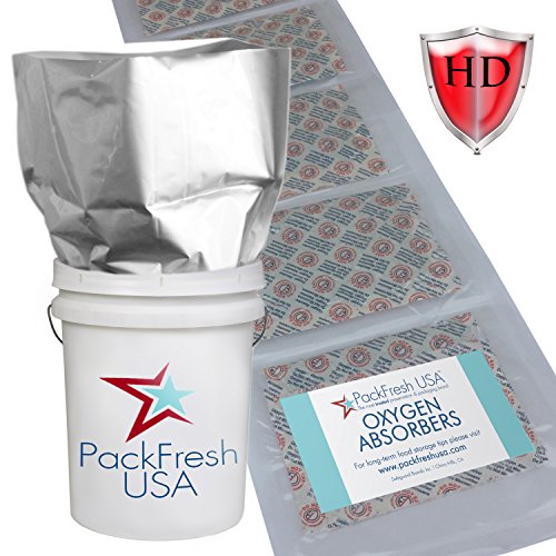 5 Gallon Heavy Duty Mylar bags with 2000cc oxygen absorbers Individually Sealed with PackFreshUSA LTFS Guide