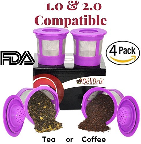 4 Reusable K Cups for Keurig 2.0 & 1.0 Coffee Makers. Universal Refillable KCup. Reusable kcup, k cup k-cups reusable filter, keurig filter by Delibru BPA FREE