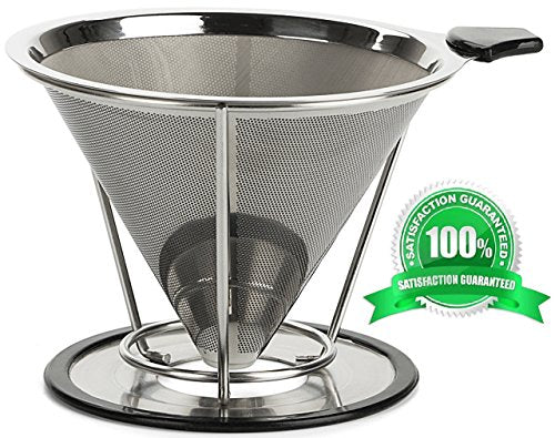 Coffee Filter--Coffee Dripper--Best Pour Over Coffee Filter Stainless Steel--(304)--Paperless and Reusable Coffee Maker Stand--Clever Coffee Cone Permanent for cup--Metal Large Coffee Cone Stainless--