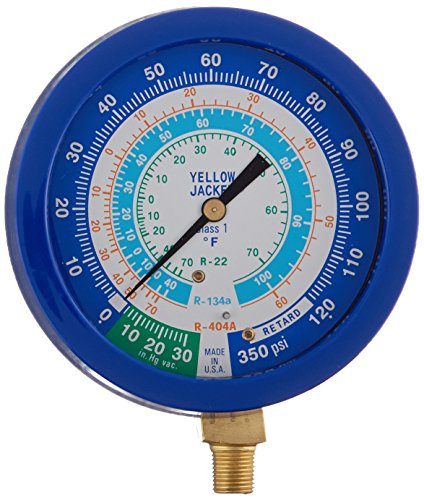 Yellow Jacket 49514 3-1/2" Liquid-Filled Gauge (degrees F) Blue Compound, 30"-0-120 psi, R-22/134A/404A