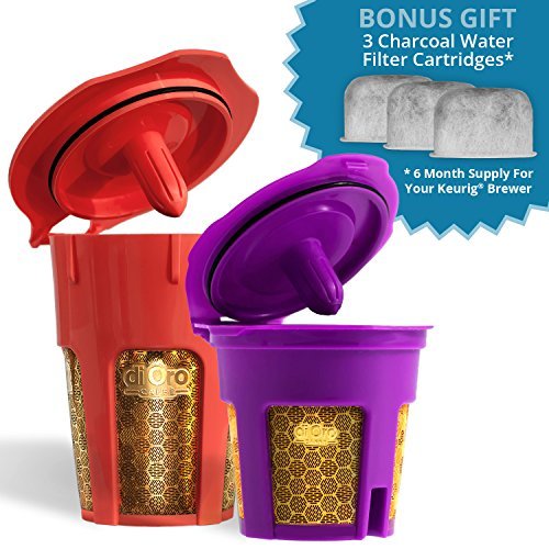 DI ORO - MaxBrew 24K Gold Keurig Accessories (1) Single K-Cup Reusable (1) K-Carafe Reusable (3) Premium Water Filters for Keurig 2.0