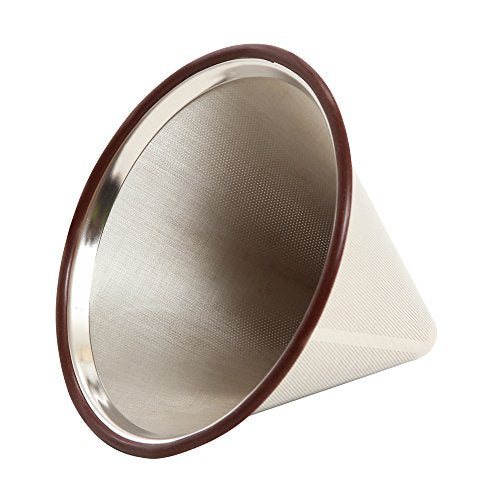 POUR OVER Coffee Filter for Chemex - Stainless Steel Reusable Premium Coffee Cone Dripper - Designed For Osaka, Chemex, Hario & Other Branded Carafes - Includes Cup Stand & Removable Rubber Grip