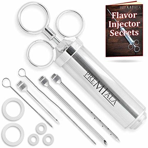 Awesome Meat Injector Aluminum-Free - Creates the Juiciest Turkey and BBQ ever! 2 Cleaning Brushes + 100% Food-Grade Materials - Guaranteed to Keep Your Family Safe!