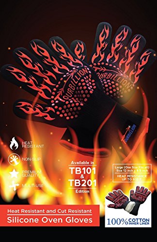 TourBillion-CUT & HEAT Resistant Glove-Extreme Heat-Oven&Fireplace-Pro Cut&Burn Protect-Long Cuff-Chef Supplies-Grill Accessories-Versatile Kitchen-Outdoor-Super Grip-BBQ-Smoking-Cooking-UPTO 932 F