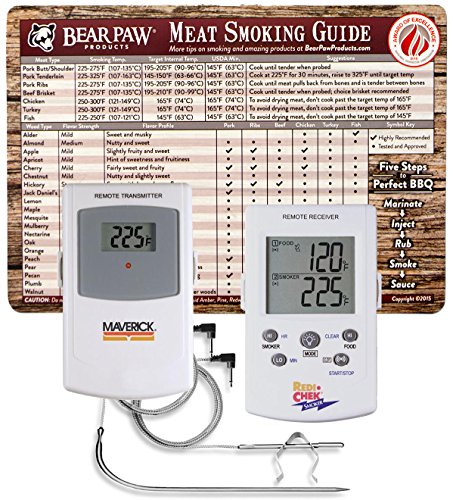 Bear Paw Products Maverick ET73 Wireless BBQ Meat Thermometer - White - Monitors Meat & Barbecue/Grill/Smoker Temperature - Includes FREE Meat Smoking Guide Magnet