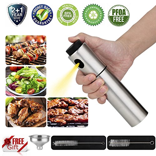 Oil Sprayers Olive Oil Sprayer Oil Mister Vinegar Sprayer Bottle for Cooking and Stainless Steel Pump Spritzer Can Container for Barbecue and Making Salad, Includes Two Cleaning Brush and One Funnel