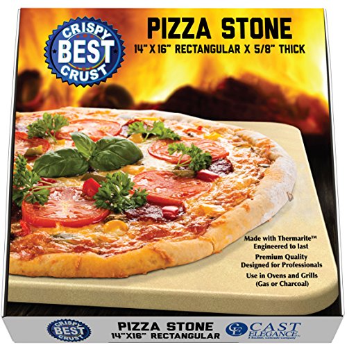 Pizza Stone for Best Crispy Crust Pizza, Only Stoneware with Thermarite (Engineered Tuff Cordierite). Durable, Certified Safe, Ovens & Grills 14 x 16 Rectangular, Bonus Recipe Ebook & Free Scraper